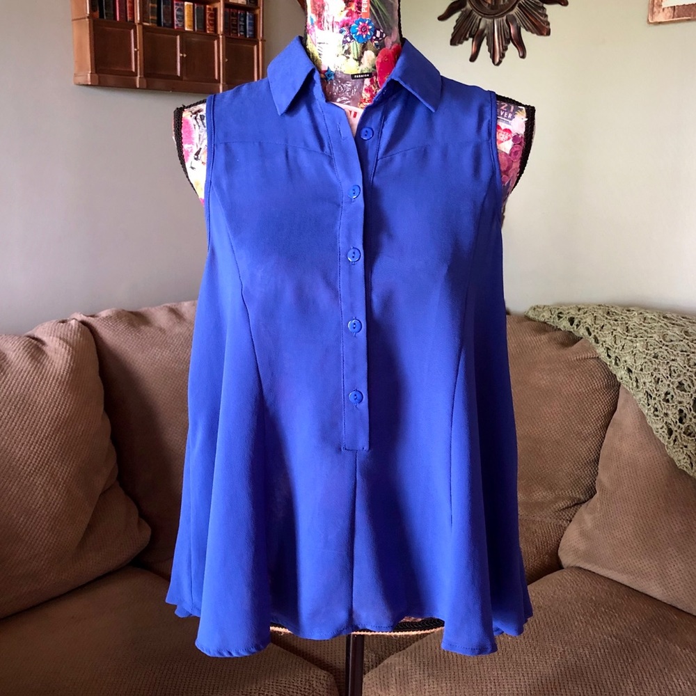 🌵 Royal Blue Collar Sleeveless Loose Blouse